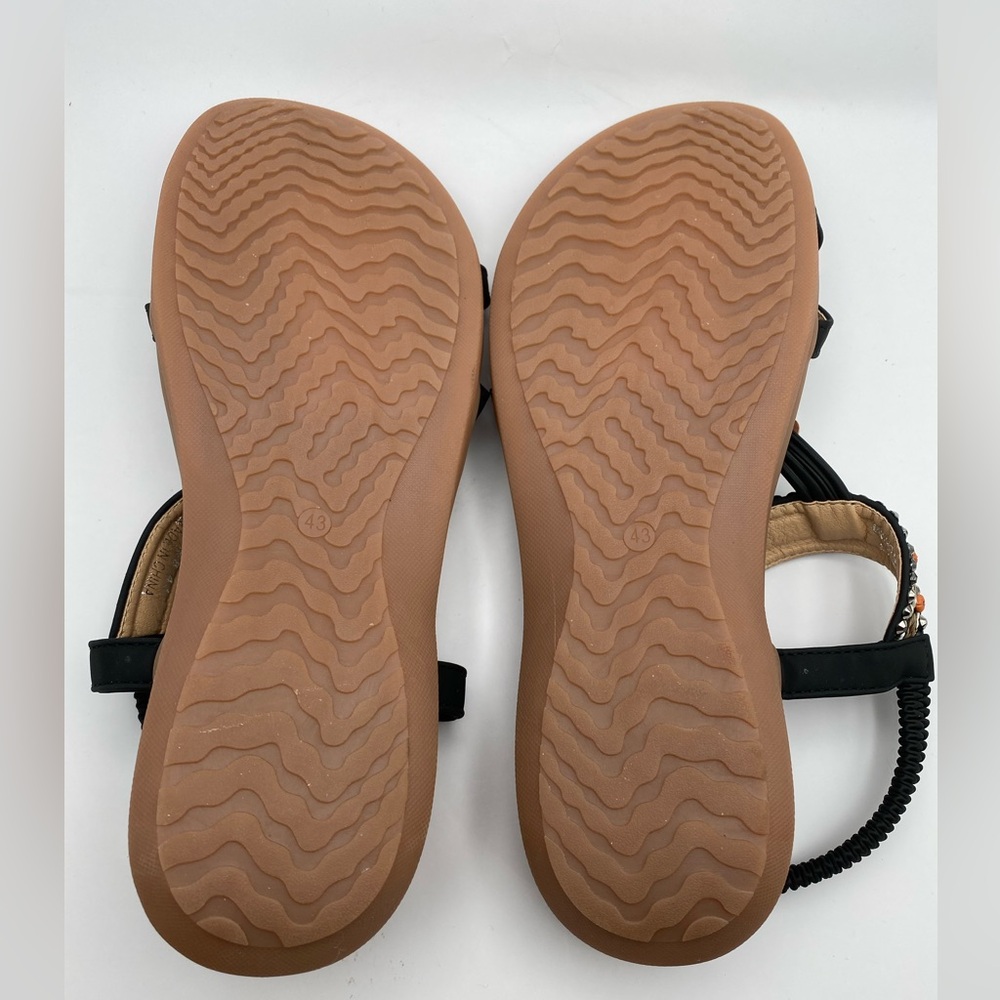 Littleplum Boho Beaded Embellished Thong Sandals Black & Tan Size 43 US 11 - Picture 7 of 8